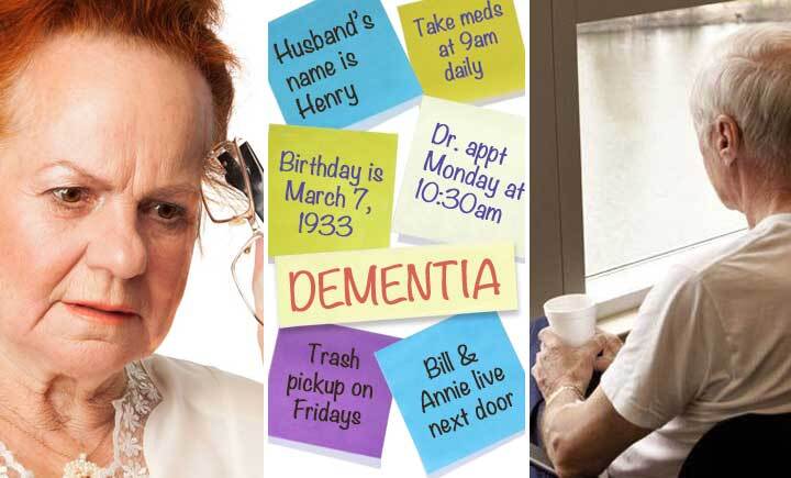 Trio of images: woman trying to remember, collection of post-it notes and man staring out window