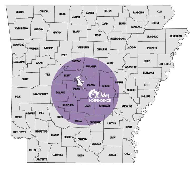 Map showing central Arkansas as the service area