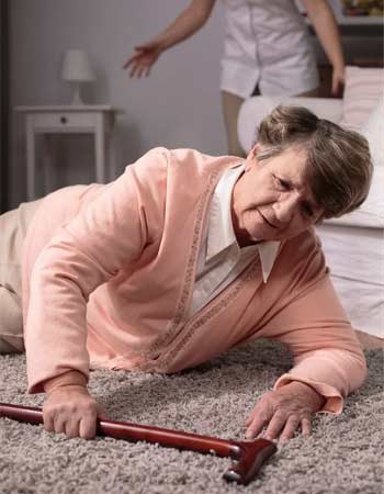 Elderly lady who has fallen down and can't get up